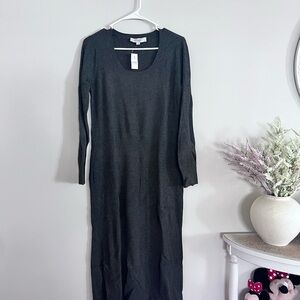 LOFT Black Ribbed Maxi Dress with Long Sleeves